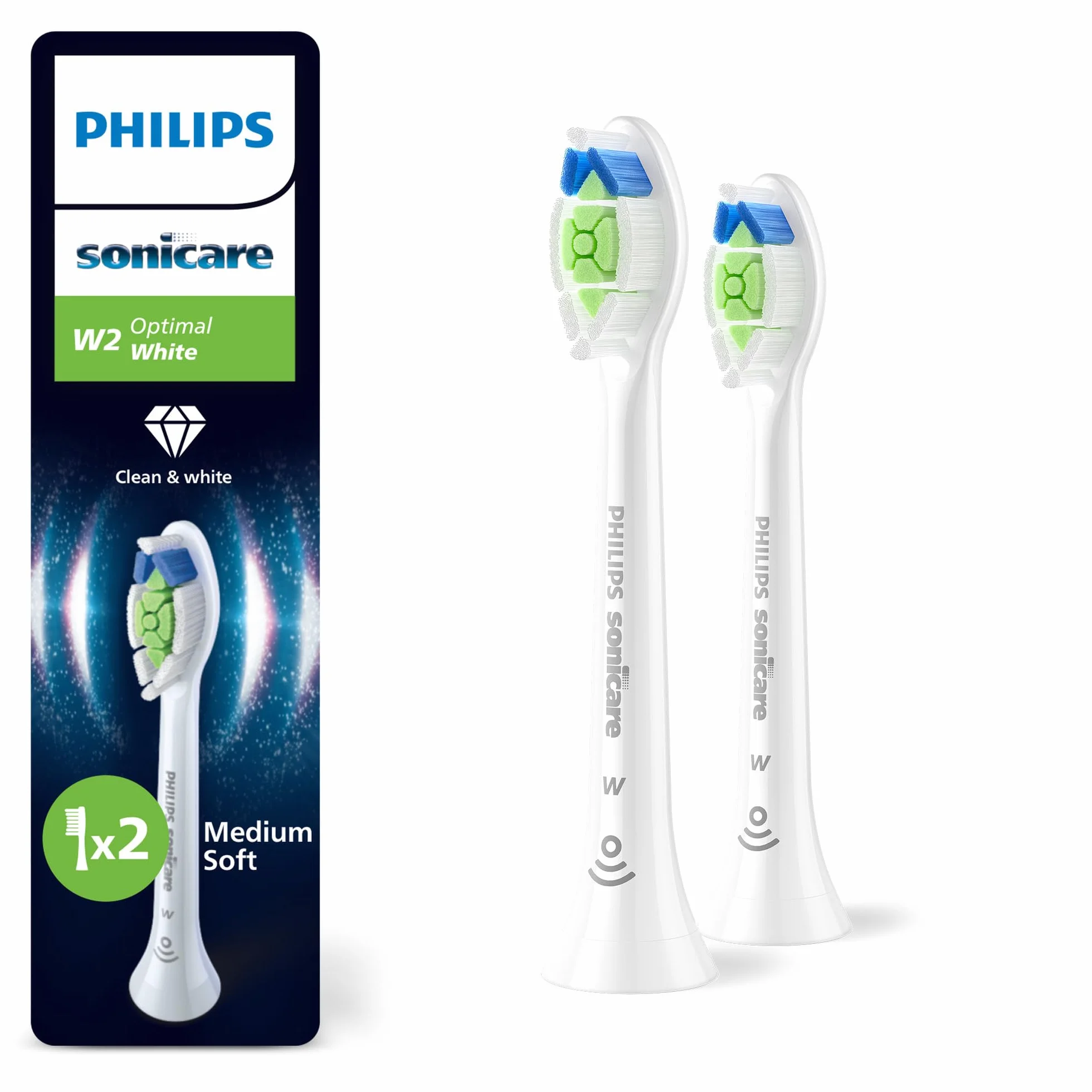 Philips Sonicare W2 Optimal White, oryginalne wymienne główki szczoteczki, kolor biały, 4 sztuki w opakowaniu, HX6064/87, Nowy