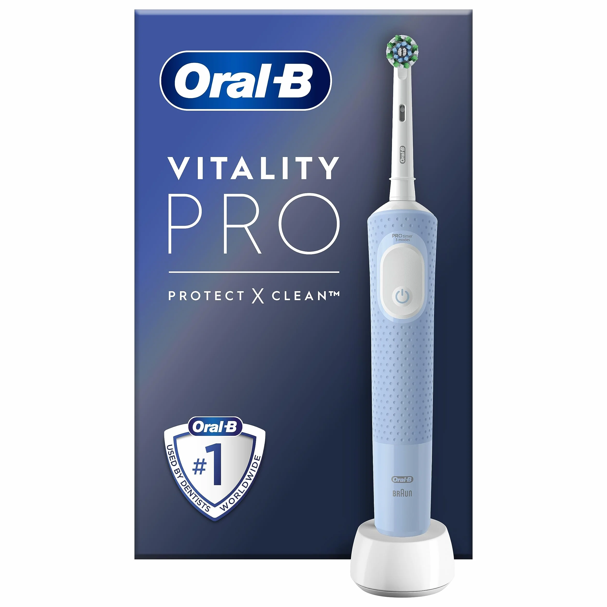 Oral-B Vitality Pro Elektryczna szczoteczka do zębów, niebieska, 1 szczoteczka do czyszczenia 2D, usuwa płytkę nazębną, 3 tryby szczotkowania, timer, akumulator
