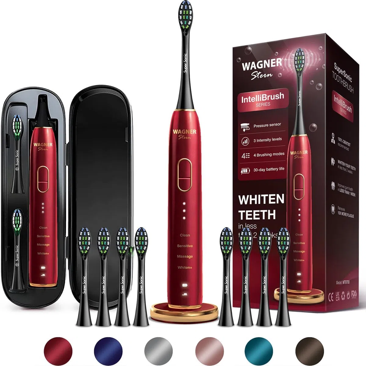 Wagner Stern IntelliBrush Series Whitening Elektryczna szczoteczka do zębów z czujnikiem ciśnienia Oferuje 4 tryby czyszczenia, 3 poziomy intensywności, 8 miękkich główek szczoteczkowych i luksusowe