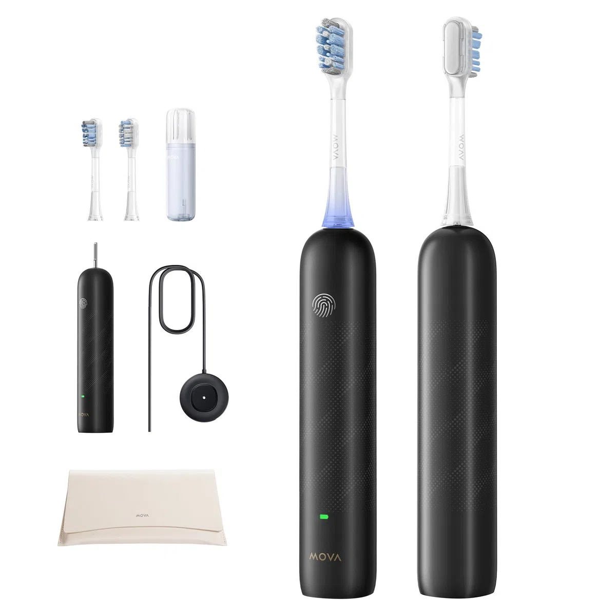 Mova Fresh Pro Elektryczna szczoteczka do zębów 3DClean z aplikacją, ładowalna, elektryczna szczoteczka do zębów dla dorosłych, 2 głowice szczoteczki i etui podróżne, wymienna głowica szczoteczki 3 w