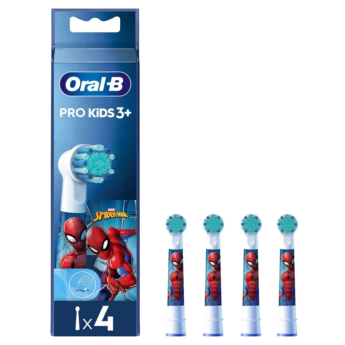 Oral-B Kids 3+ Wymienne końcówki do elektrycznej szczoteczki do zębów dla dzieci powyżej 3 lat, z bohaterami bajek (Spiderman), zestaw 4 sztuk miękkich wkładów dla delikatnych dziąseł