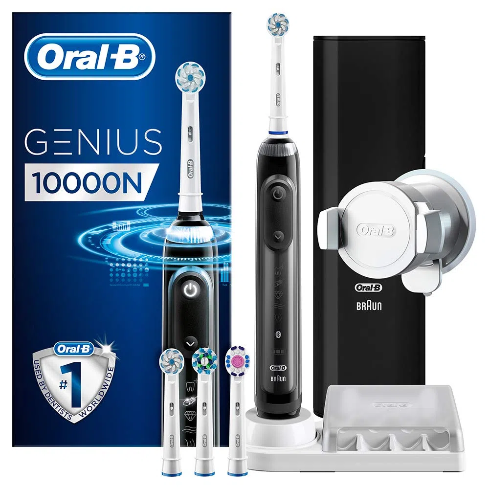 Oral-B Elektryczna szczotka do zębów Genius 10000N czarna, 6 trybów szczotkowania do codziennego czyszczenia, czyszczenie gumy, miękkie czyszczenie, wybielanie, czyszczenie języka, liczba głowic pędzelkowych w zestawie 4