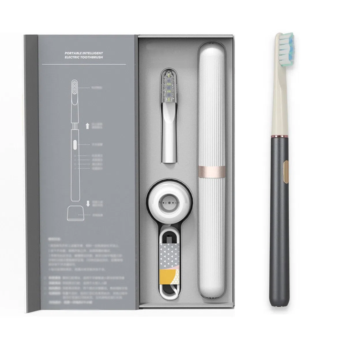 Miroshine Electric Toothbrush, Rechargeable Travel Toothbrush with 2 Brush Heads and Travel Case, 2 Mins Smart Timer, 3 Modes, Ipx7 Waterproof, 30s Intelligent Zone Change Prompt(Gray)
