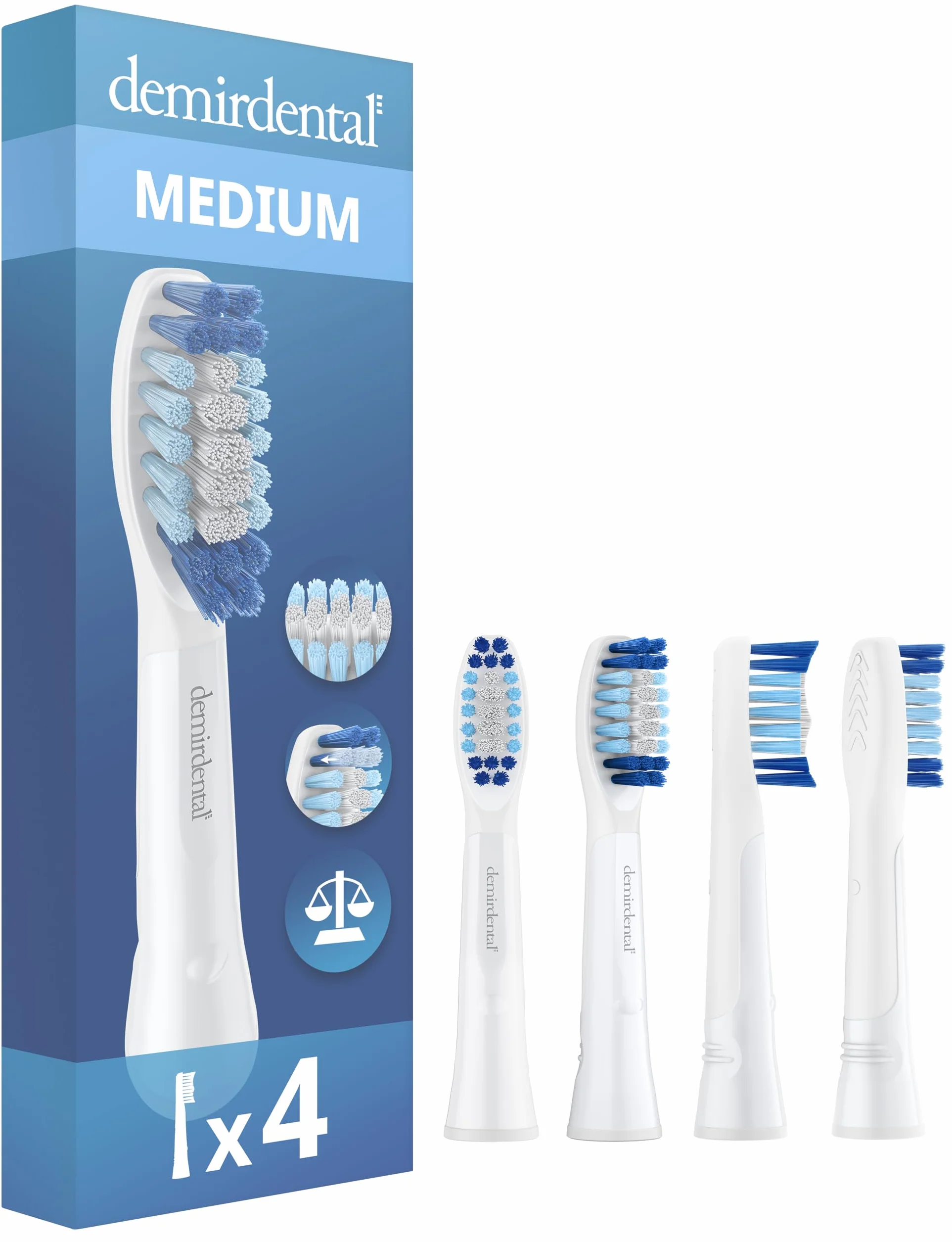 demirdental końcówki do szczoteczek Oral-B Pulsonic, średnie, wymienne szczotki do codziennego czyszczenia, 4 sztuki
