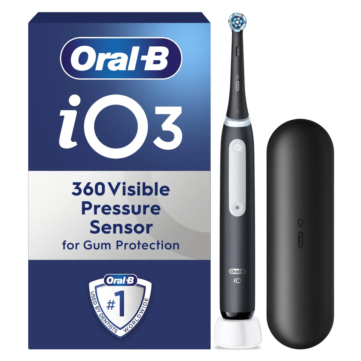 Oral-B iO 3 czarna elektryczna szczoteczka do zębów, 1 głowica szczoteczki do zębów, zaprojektowana przez Braun