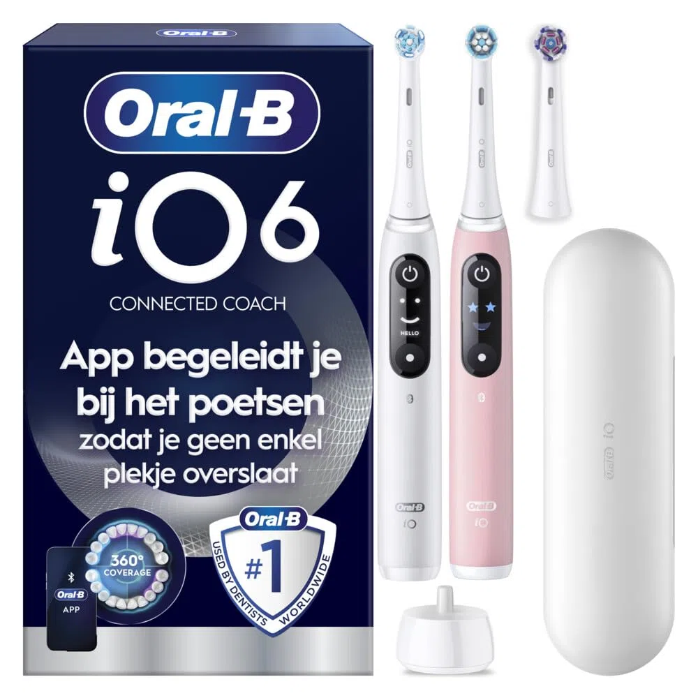 Oral-B Elektryczna szczoteczka do zębów, pakiet duo, białe i różowe rękawy, 5 trybów szczotkowania, w tym biel i pielęgnacja dziąseł, czujnik ciśnienia, 3 wymienne szczoteczki doustne B, etui podróżne
