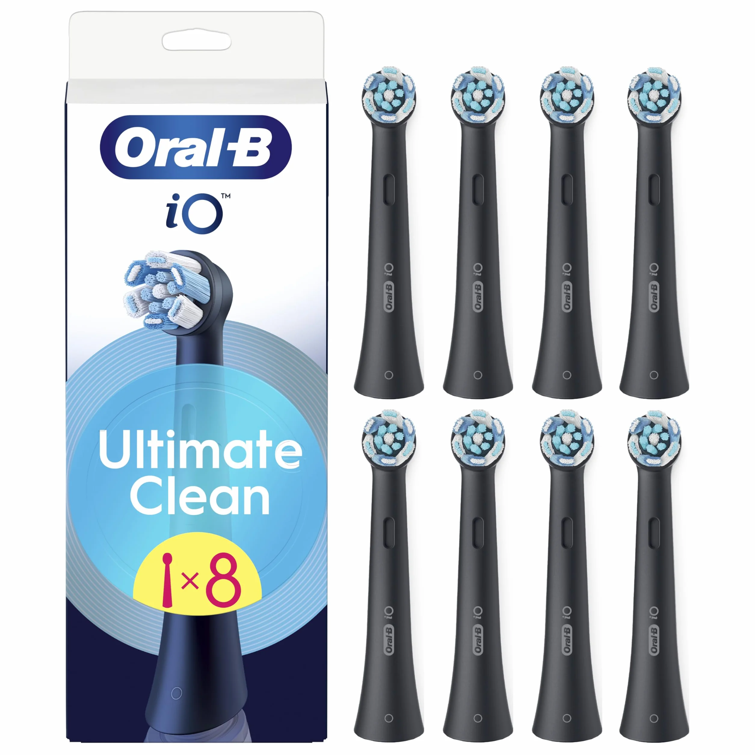 Oral-B iO Ultimate Clean Black wymienne okrągłe końcówki do szczoteczek elektrycznych, z krzyżującymi się włóknami do zaawansowanego dokładnego czyszczenia i usuwania płytki bakteryjnej,Oral-B iO, 8