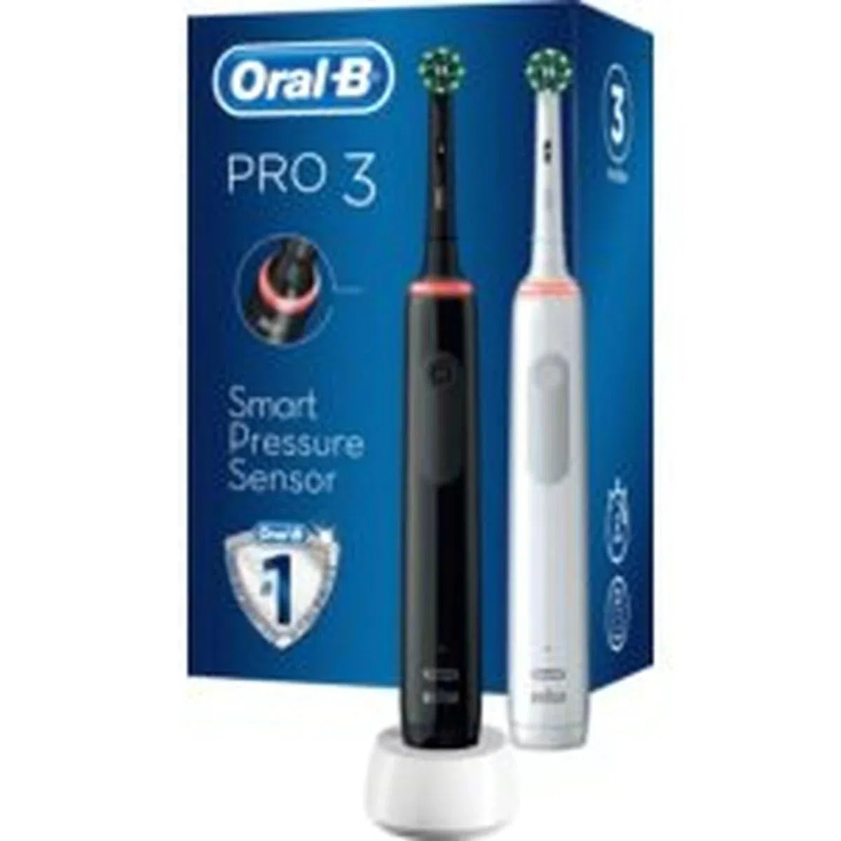 Oral-B Elektryczna szczoteczka do zębów Pro 3 3900/elektryczna szczoteczka do zębów, podwójne opakowanie i 3 szczoteczki do mocowania, z 3 trybami szczotkowania i wizualną kontrolą ciśnienia 360° do pielęgnacji zębów, prezent mężczyzna/kobieta, biały/czar