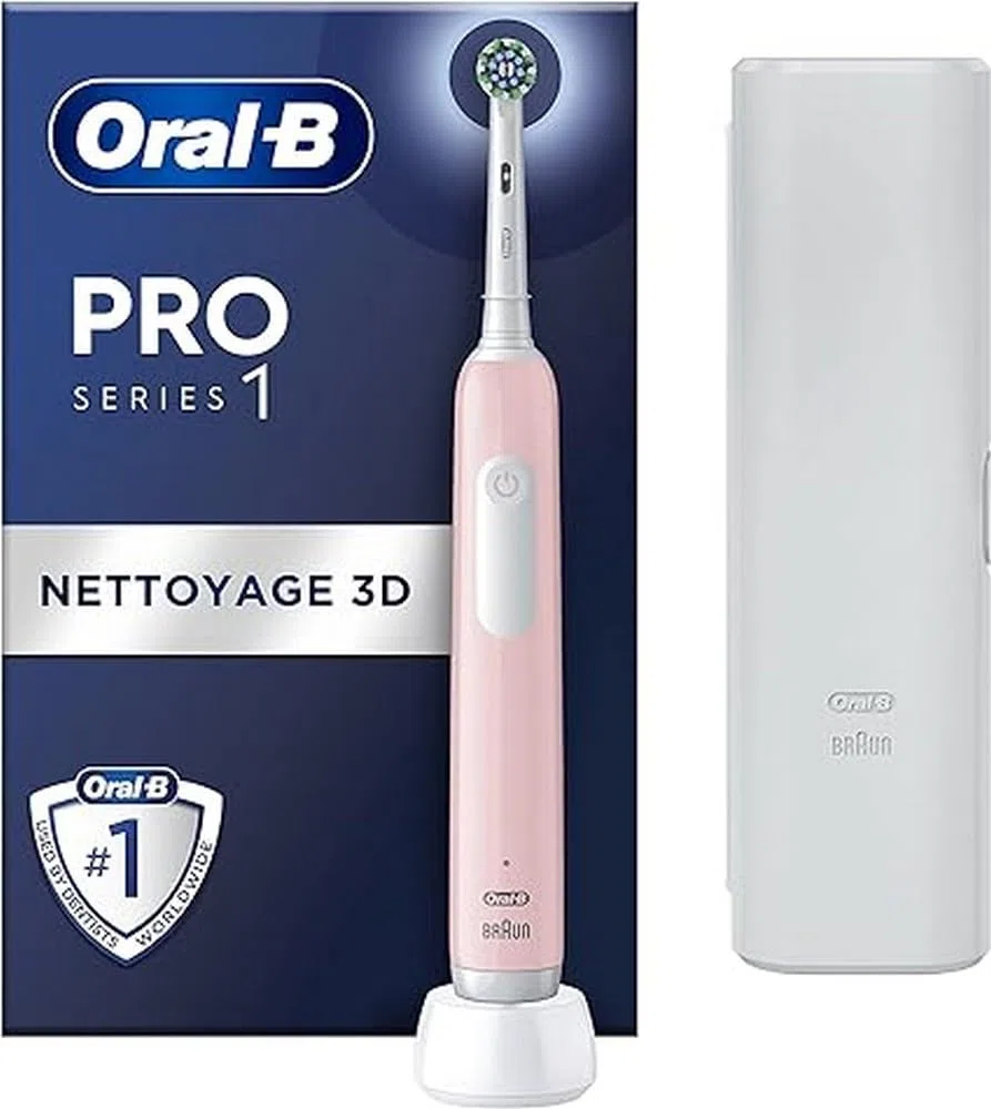 Oral-B Pro Series 1 elektryczna szczoteczka do zębów, różowa, 1 szczotka do czyszczenia 3D, usuwa płytkę nazębną, 3 tryby szczotkowania, timer, 1 etui podróżne, akumulator