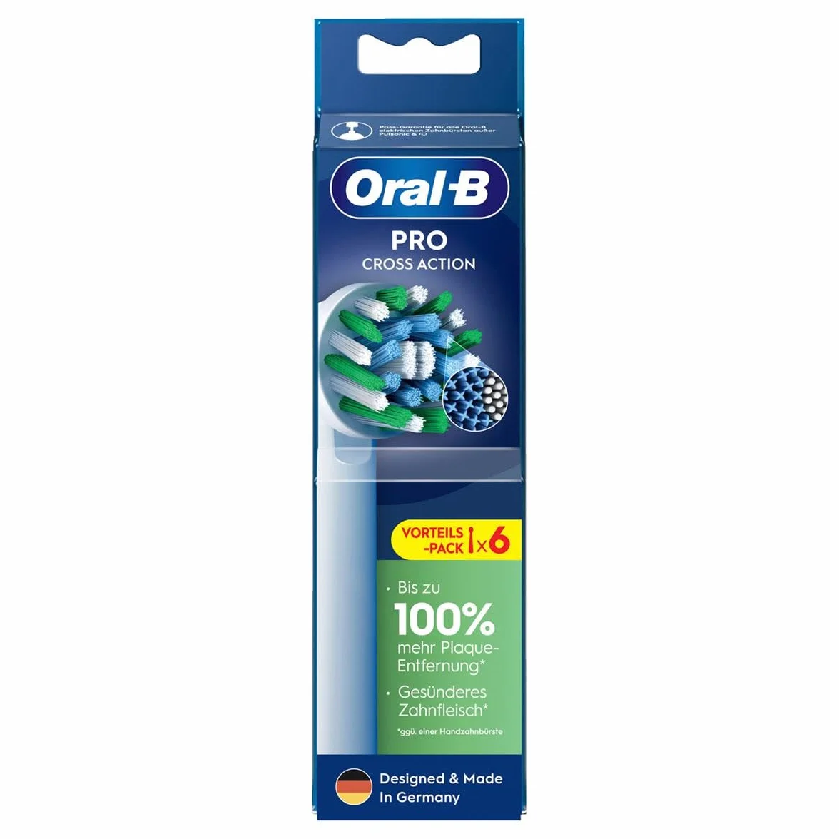 Oral-B Elektryczna szczoteczka do zębów Pro CrossAction, 6 sztuk, doskonałe czyszczenie zębów innowacyjnym włosiem w kształcie litery X, oryginalna Oral-B Nasadka do szczoteczki do zębów, wyprodukowana w Niemczech, biała