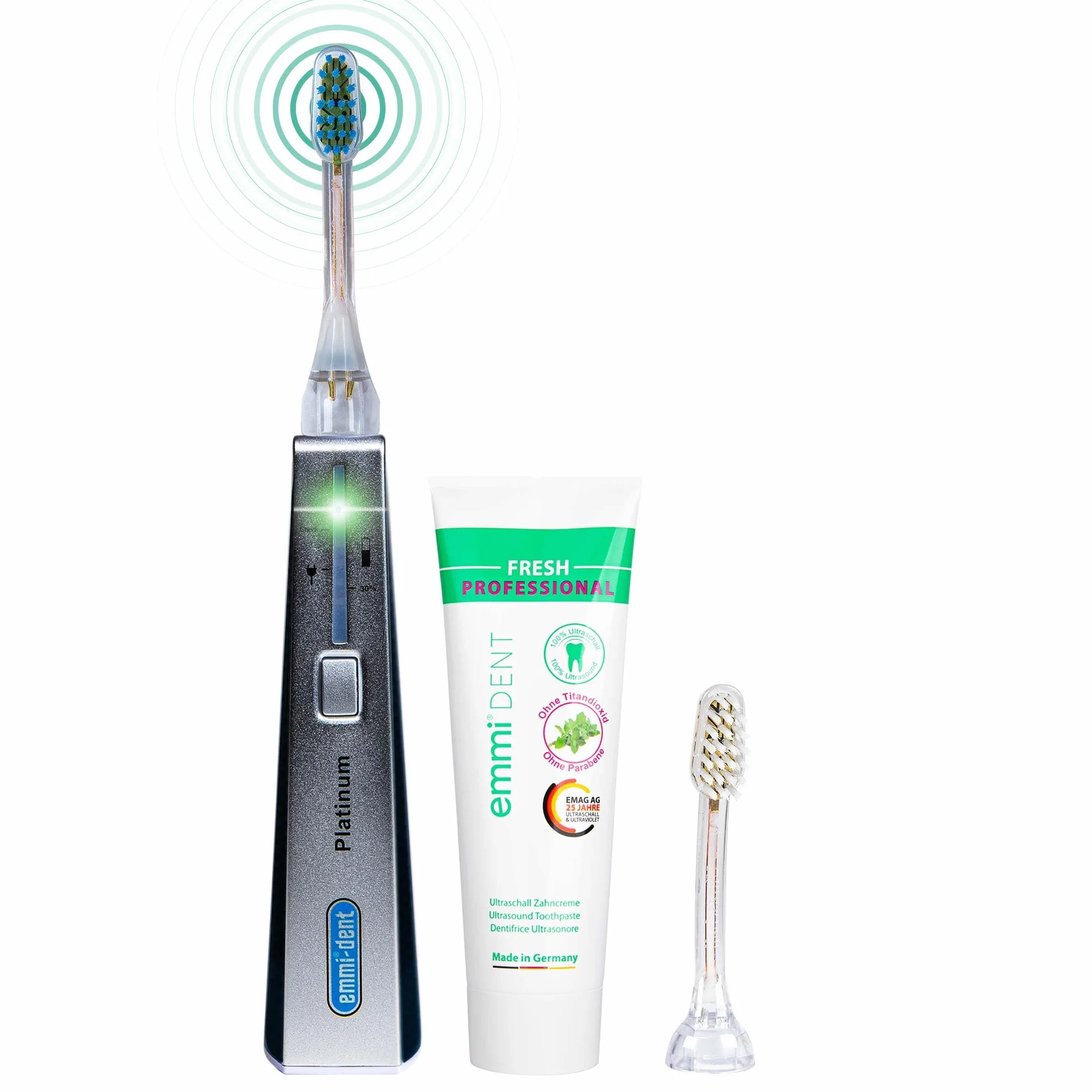 Szczoteczka ultradźwiękowa emmi®-dent - Platinum - Szczotkowanie zębów bez szorowania (Basis, Węgiel)
