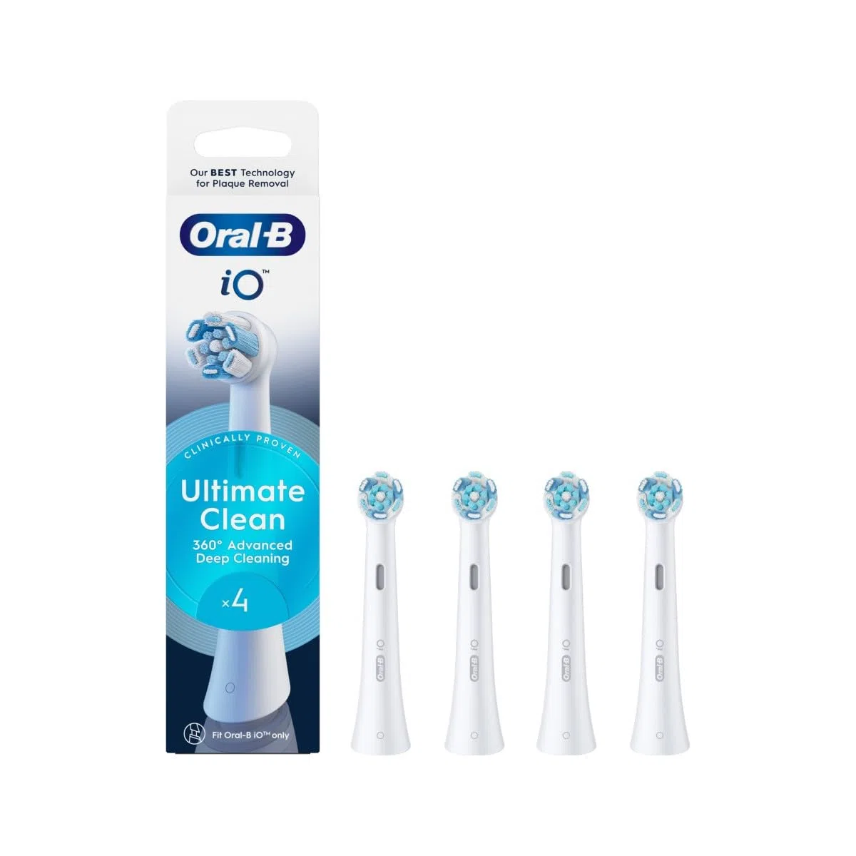 Oral-B iO Ultimative Cleanung, oryginalne końcówki do elektrycznych szczoteczek do zębów Oral-B iO, wiązka "włosia w włosie", białe, 4 sztuki