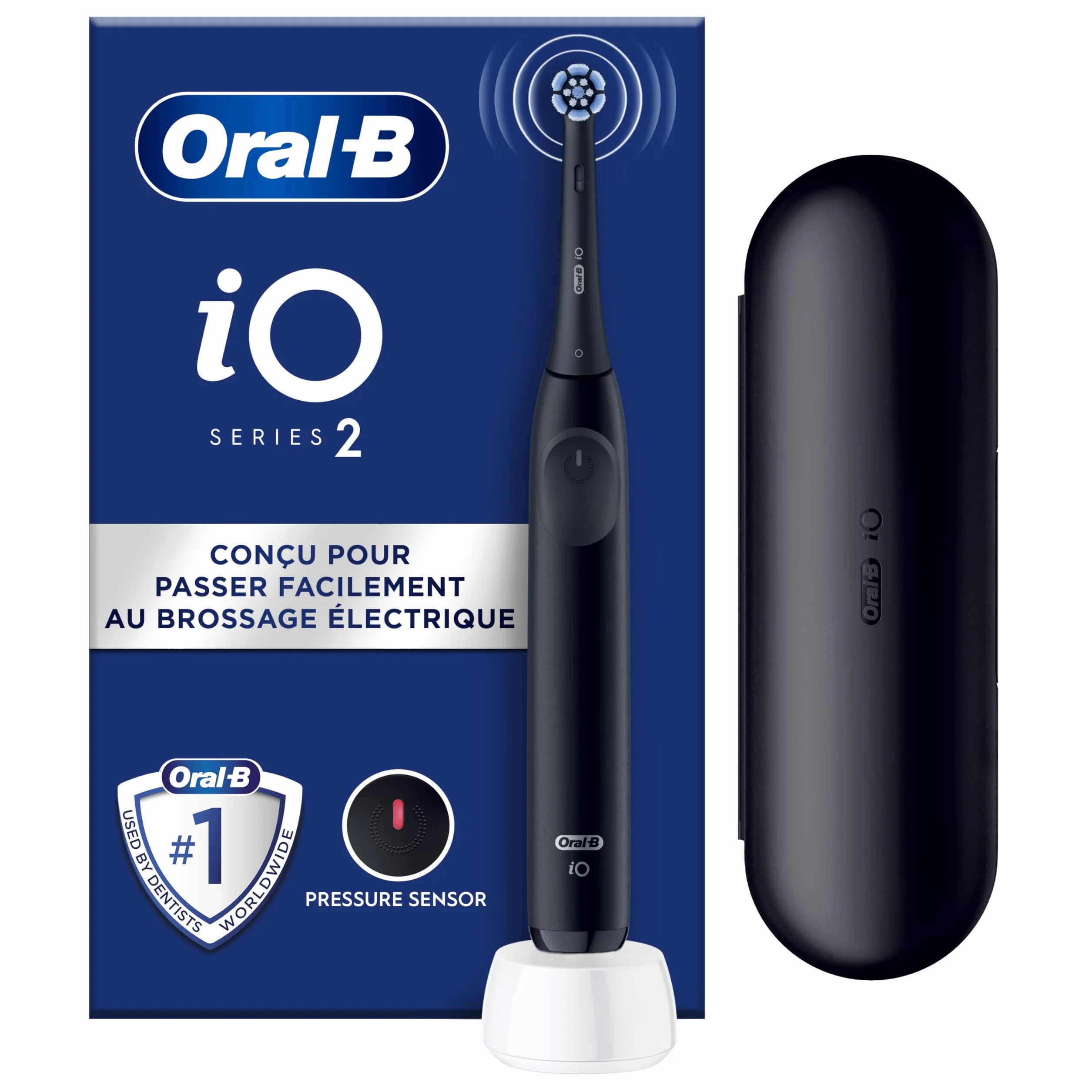 Oral-B Elektryczna szczoteczka do zębów iO Series 2, 1 szczotka zapasowa, 3 tryby czyszczenia do pielęgnacji zębów, technologia magnetyczna, etui podróżne, uchwyt na szczoteczkę do zębów