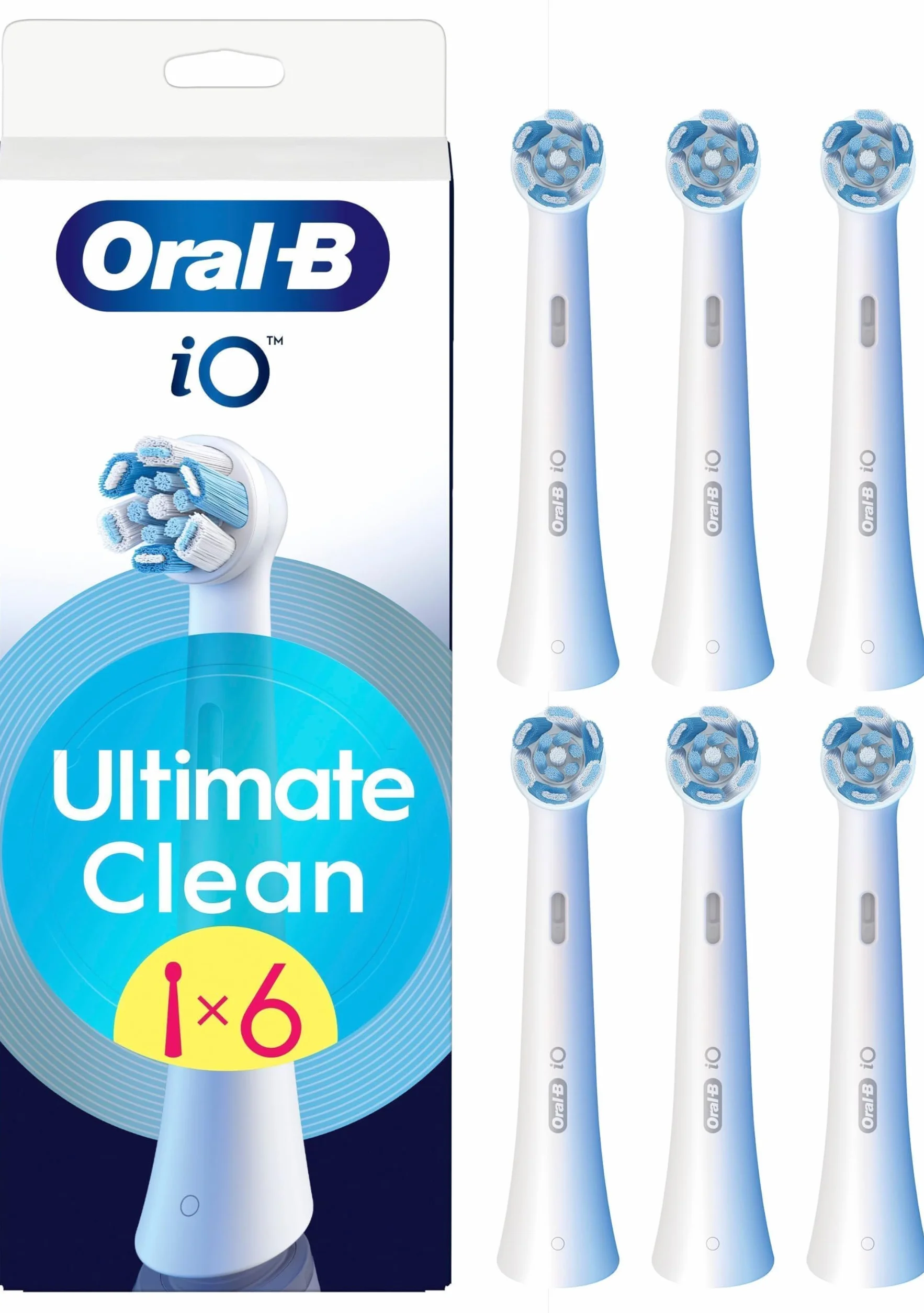 Oral-B Seria iO Ultimate Clean Oryginalne głowice wymienne, 6 sztuk białych wkładów do szczoteczek elektrycznych Oral-B iO, głębokie usuwanie płytki nazębnej