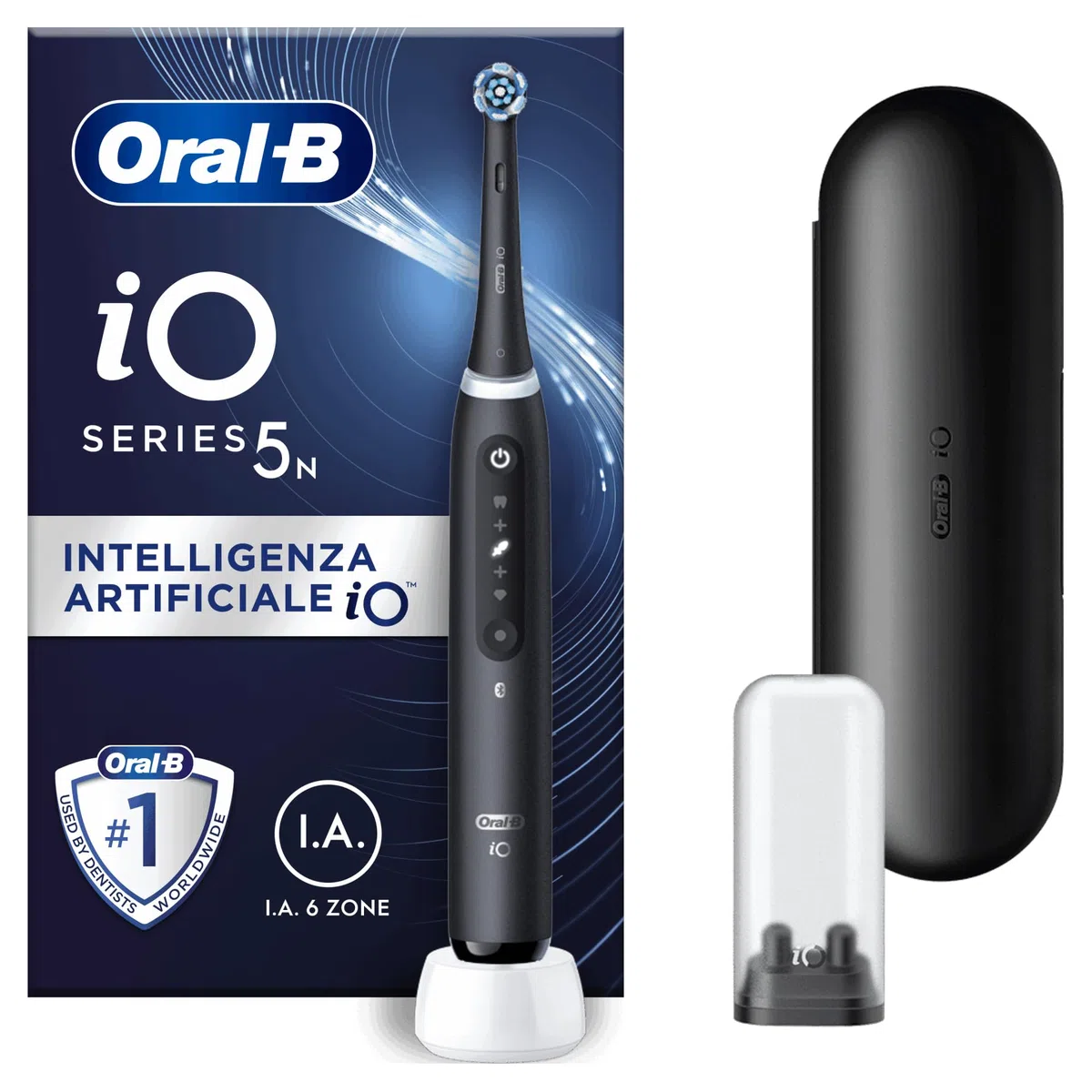 Oral-B iO 5N Czarna elektryczna szczoteczka do zębów Bluetooth połączona z Bluetooth, 1 szczotka, 1 etui podróżne