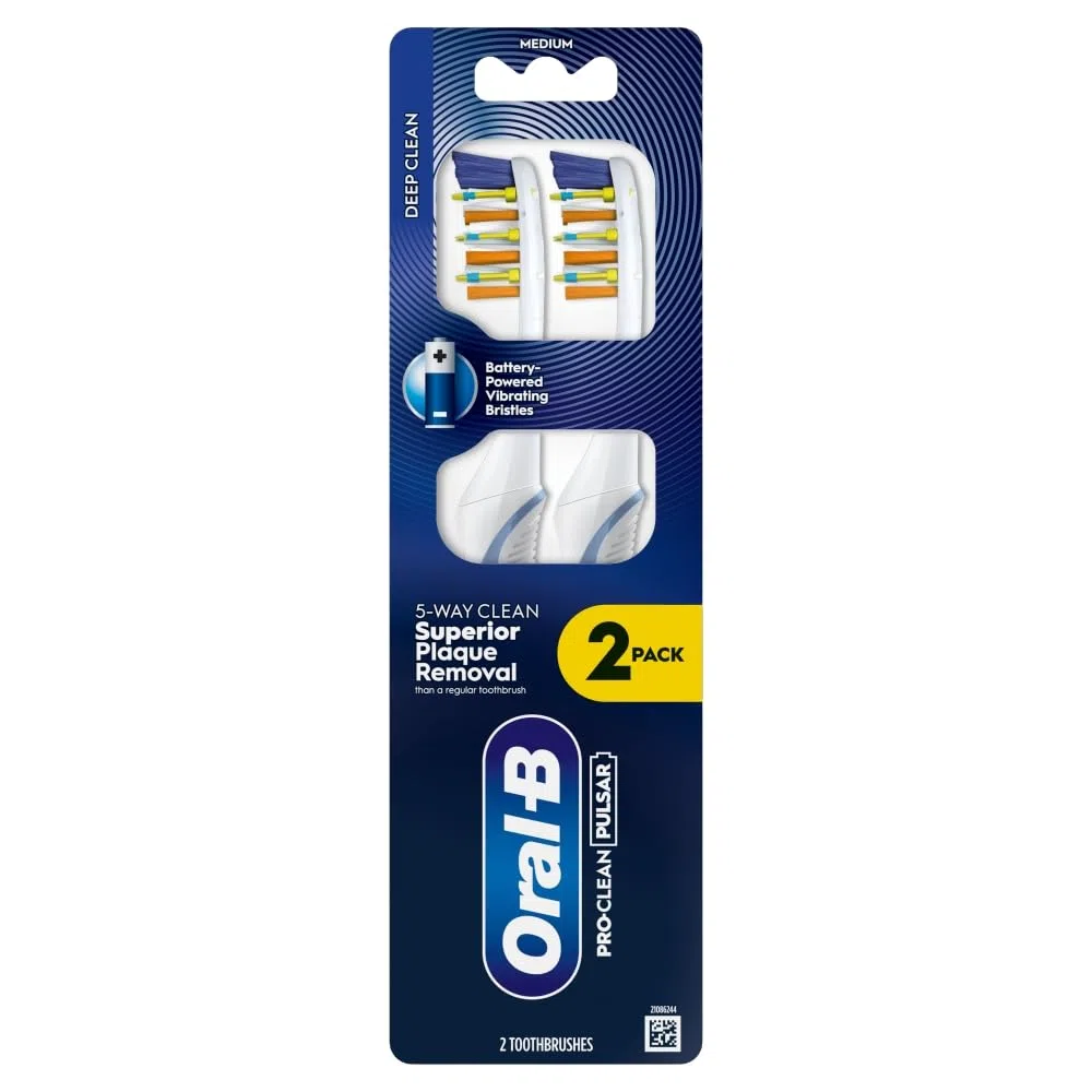 ORAL-B PRO-Clean szczoteczka do zębów na baterie Pulsar - doskonałe 5-kierunkowe usuwanie płytki nazębnej - średnie włosie, 2 x