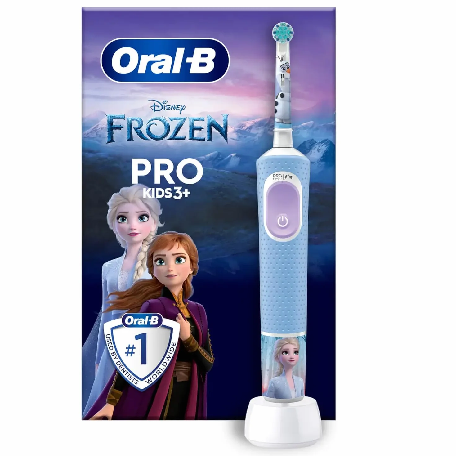 Oral-B Elektryczna szczoteczka do zębów Pro Kids dla dzieci, Disney Frozen, 1 miękka szczoteczka do szczotkowania, 1 miękka szczoteczka do szczotkowania, timer i wibracje, akumulator, 4 naklejki, 4 naklejki, 3 lata i więcej