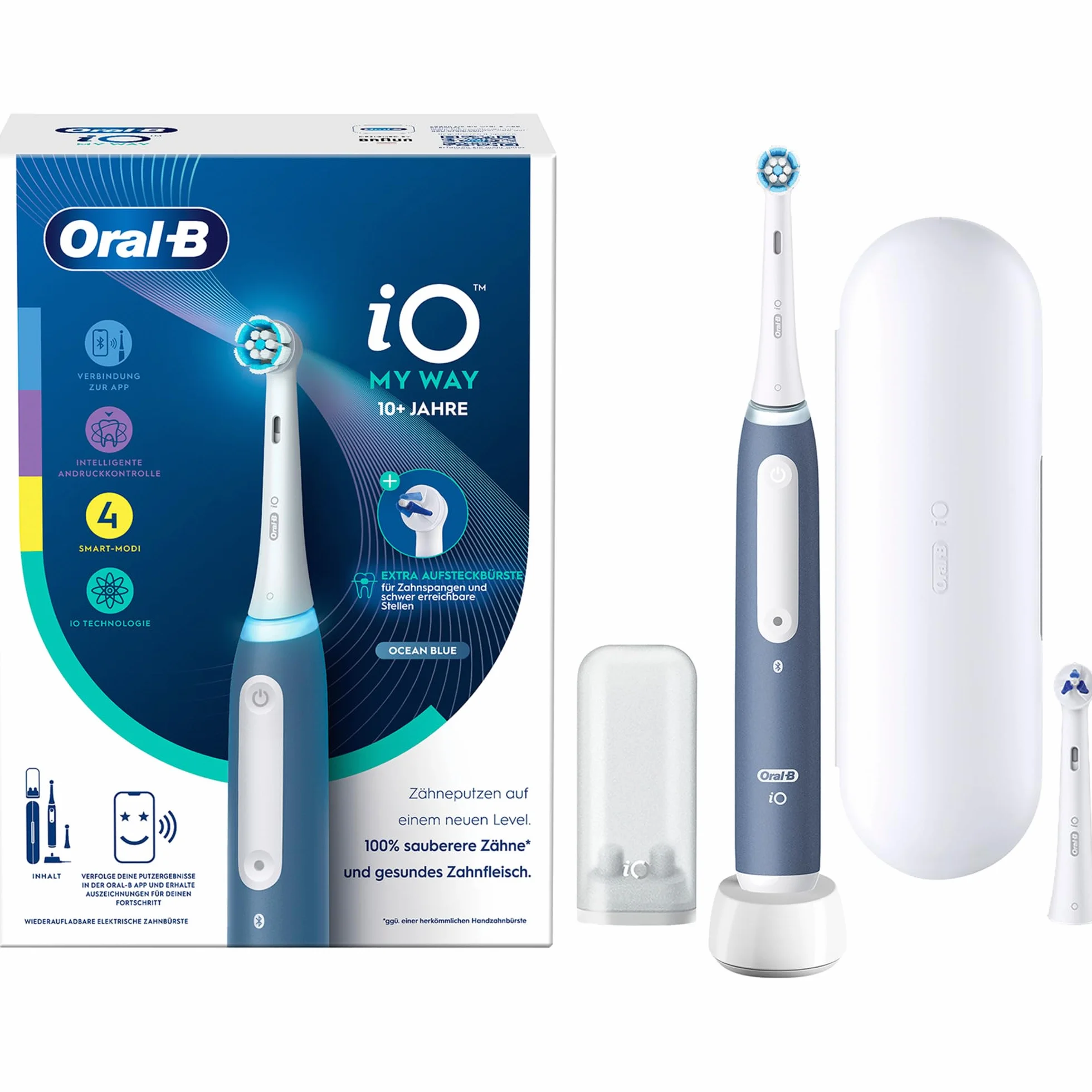 Oral-B iO My Way elektryczna szczoteczka do zębów/elektryczna szczoteczka do zębów, od 10 lat, dodatkowa końcówka do aparatów ortodontycznych, 1 etui podróżne, zaprojektowane przez brązowe, ocean blue