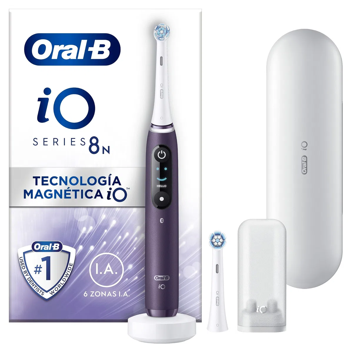 Oral-B iO 8N Fioletowa elektryczna szczoteczka do zębów połączona z Bluetooth, 2 szczotki, 1 etui podróżne