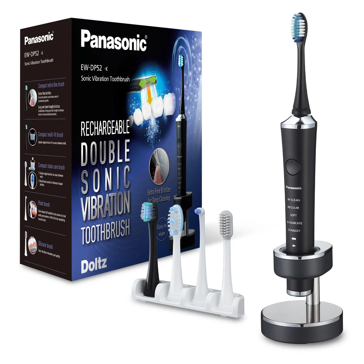 Panasonic EW-DP52-K803 elektryczna szczoteczka do zębów, do ponownego ładowania, z podwójną wibracją akustyczną, czas ładowania 1 godzina