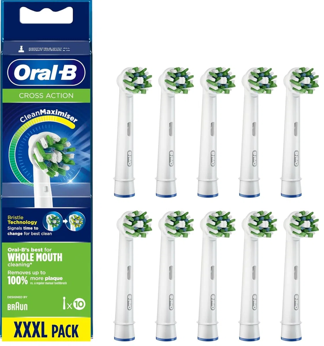 Oral-B Pro CrossAction Części zamienne do elektrycznej szczoteczki do zębów, zestaw 10 głowic, kolor biały - oryginalny