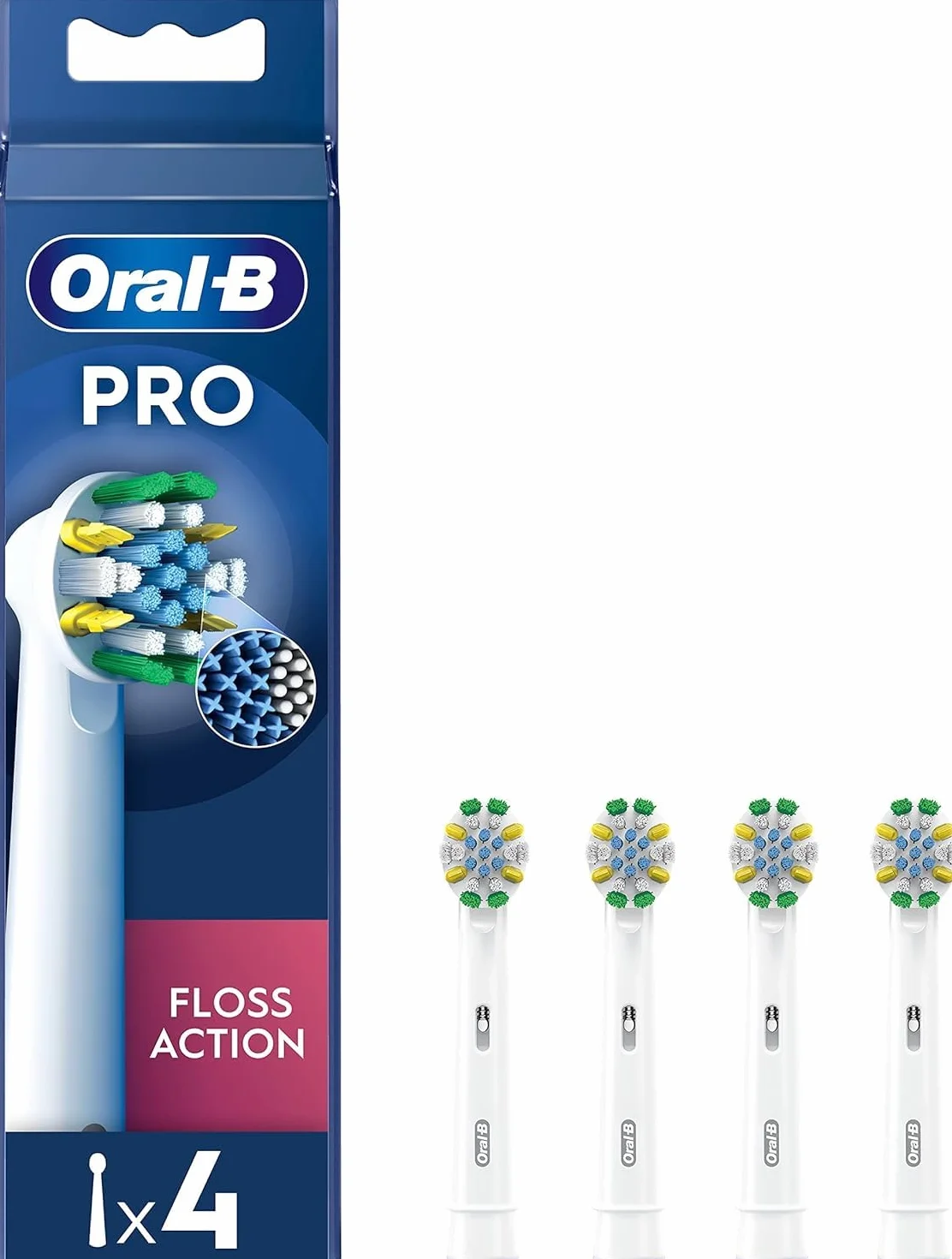 Oral-B Pro Floss Action elektryczna końcówka do szczoteczki do zębów, w kształcie litery X i międzyzębowe włosie do głębszego usuwania płytki nazębnej, 4 szt. końcówek do szczoteczki do zębów, biała