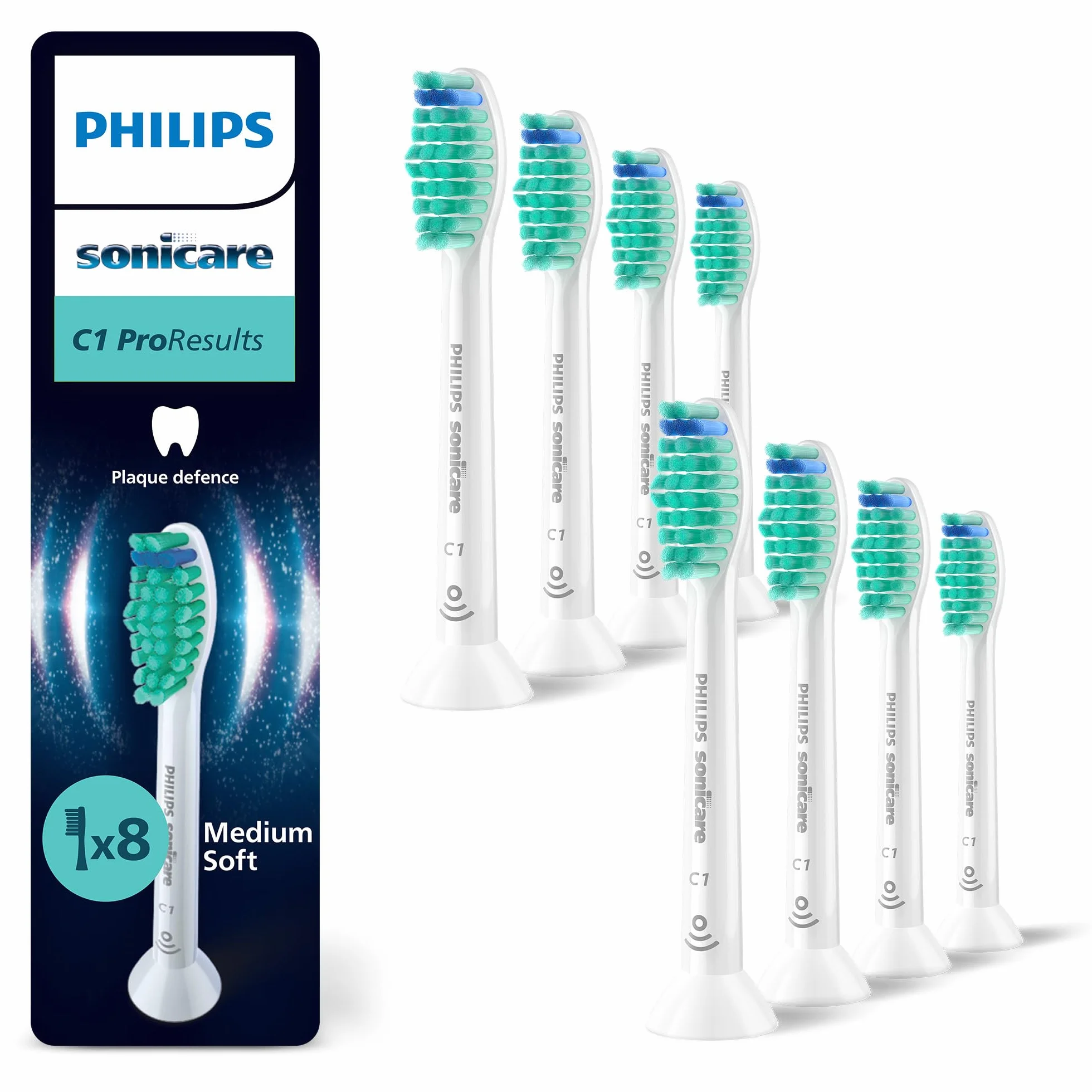 Philips Sonicare C1 ProResults, oryginalne wymienne główki szczoteczki, kolor biały, 8 sztuk w opakowaniu, HX6018/87, Nowy