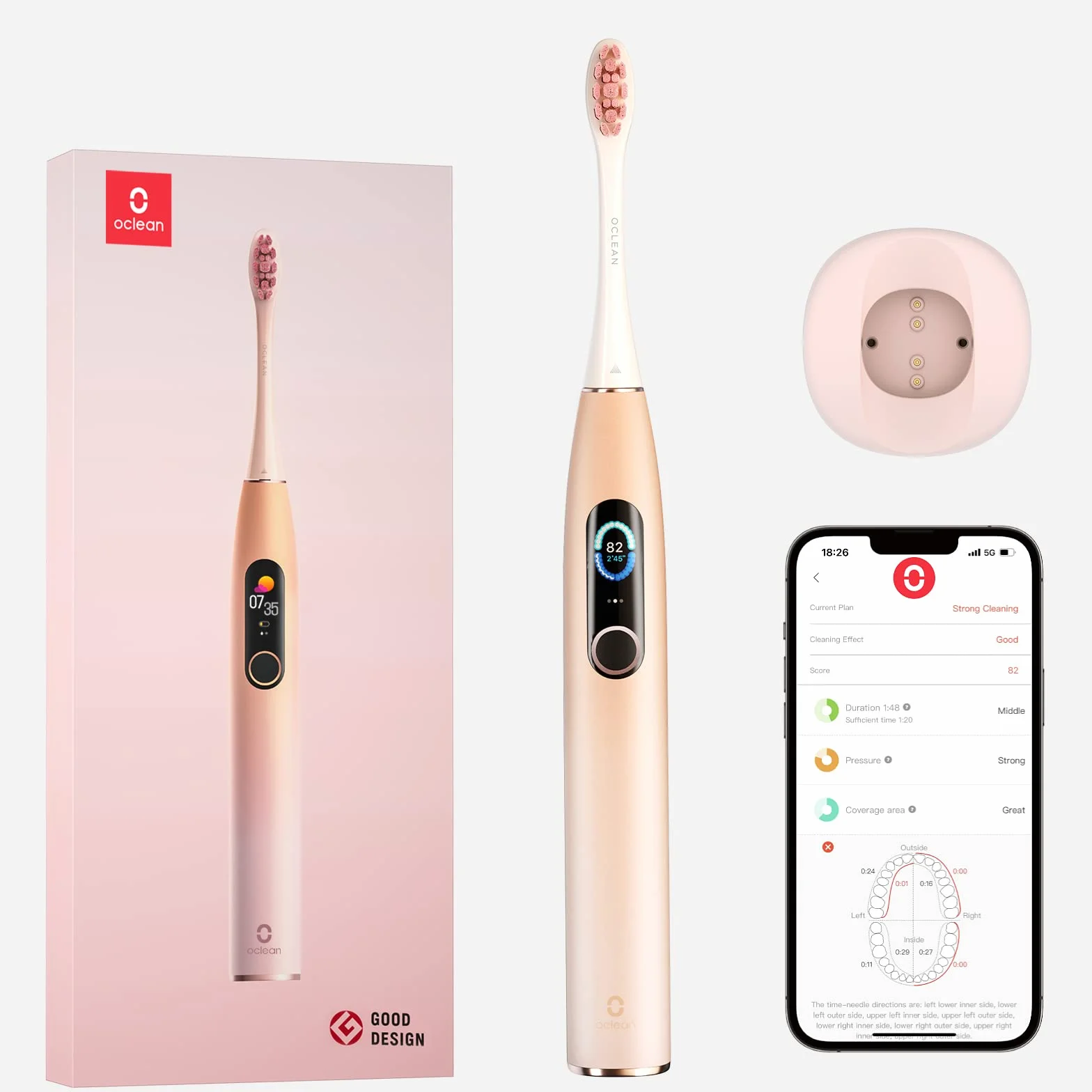 Oclean X Pro, Smart Sonic, elektryczna szczoteczka do zębów, 3 programy czyszczenia z funkcją wybielania, bezprzewodowe szybkie ładowanie do 30 dni użytkowania, ochrona przed pleśnią, wodoszczelna