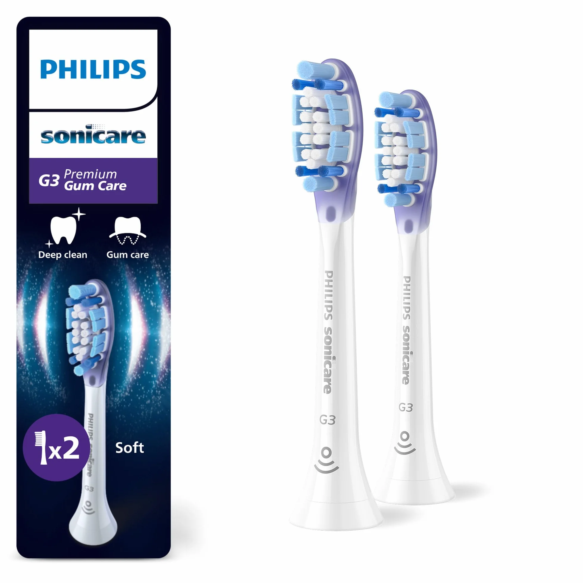 Philips Sonicare G3 Premium Gum Care, oryginalne wymienne główki szczoteczki, kolor biały, 2 sztuki w opakowaniu, HX9052/87, Nowy