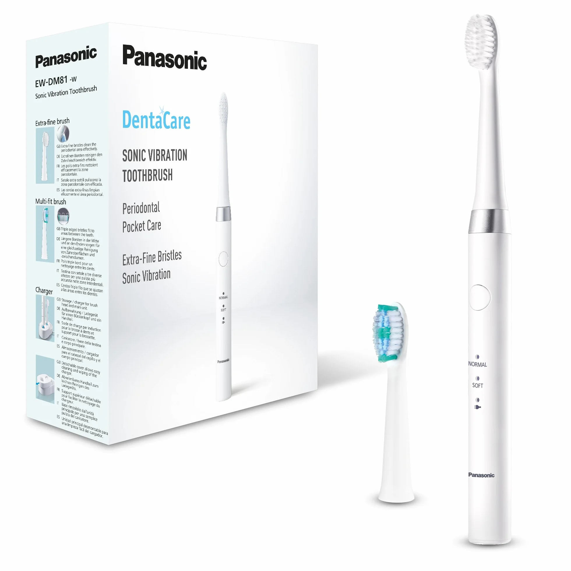 Panasonic EW-DM81 szczoteczka soniczna z bardzo drobnym włosiem (wibracje soniczne 31 000 ruchów/minutę, timer, łagodny start, 2 typy końcówek), biała