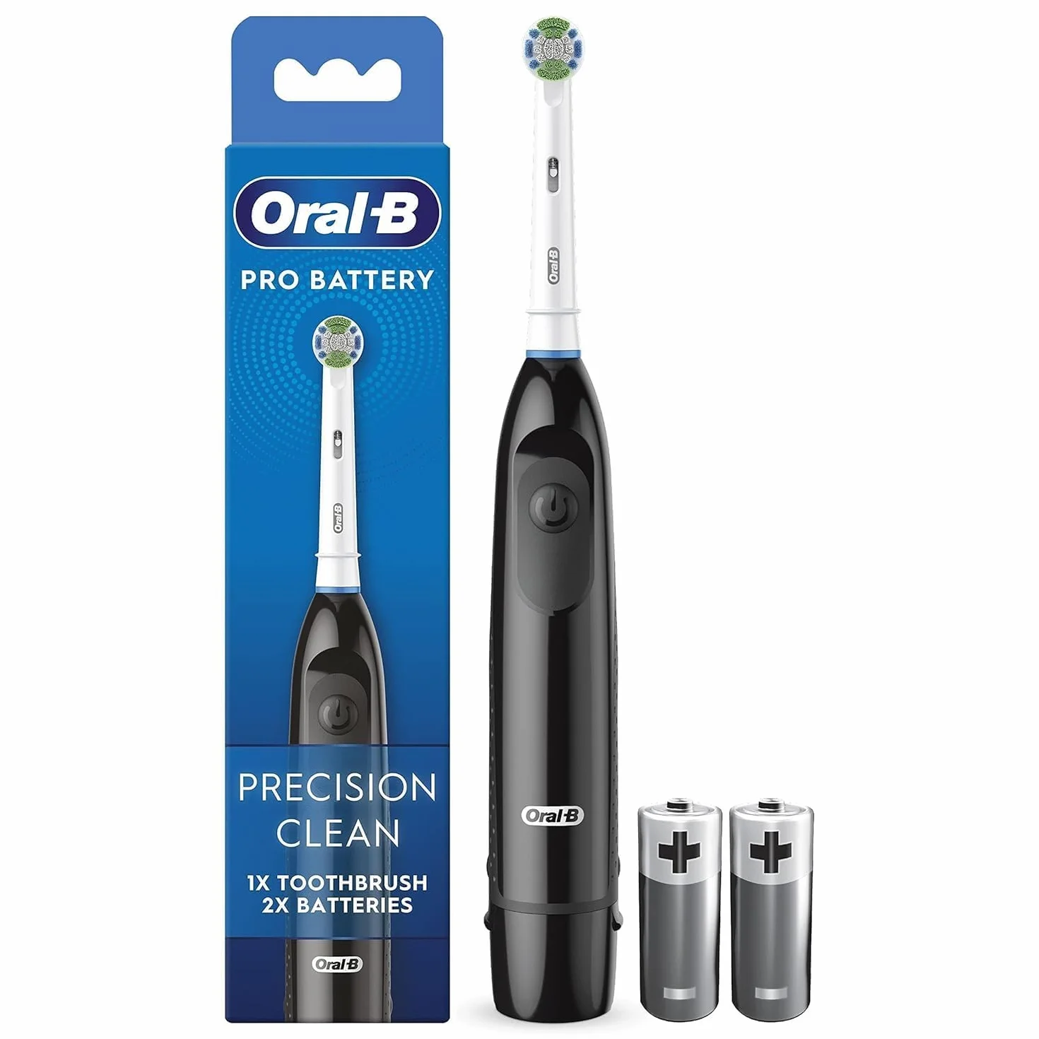 Oral-B Pro akumulatorowa szczoteczka do zębów, precyzyjna szczoteczka do zębów, narzędzie do usuwania płytki nazębnej do zębów, 2 baterie w zestawie, czarna
