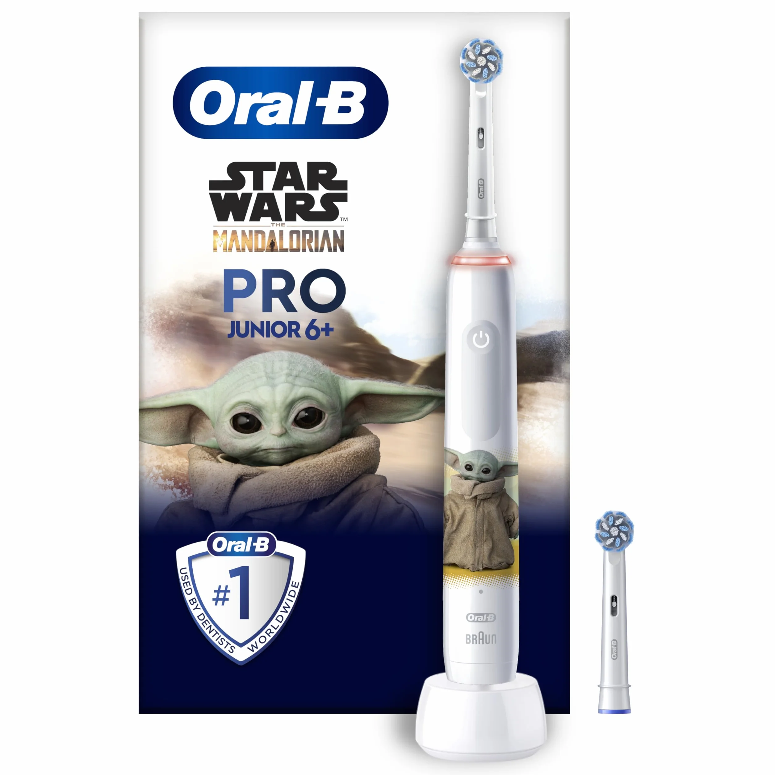 Oral-B Elektryczna szczoteczka do zębów z akumulatorem Junior Star Wars + 6 lat, czujnik ciśnienia, uczy prawidłowego szczotkowania, możliwość używania z Disney Magic Timer, 2 głowice, 1 szczoteczka
