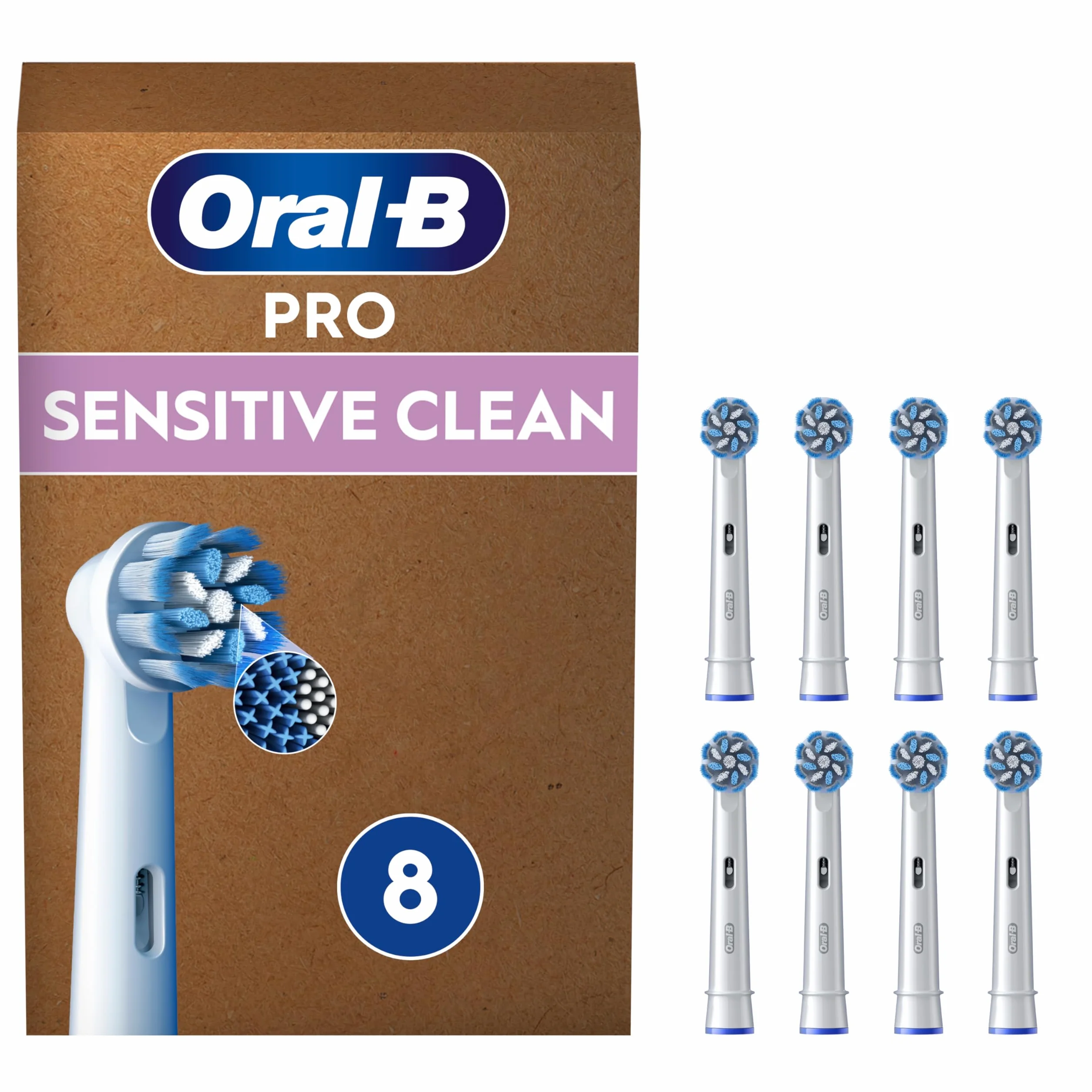 Oral-B Sensitive Clean Końcówki do Szczoteczek Elektrycznych, 8 Sztuk, Białe, Wielkość Odpowiednia do Skrzynek Pocztowych