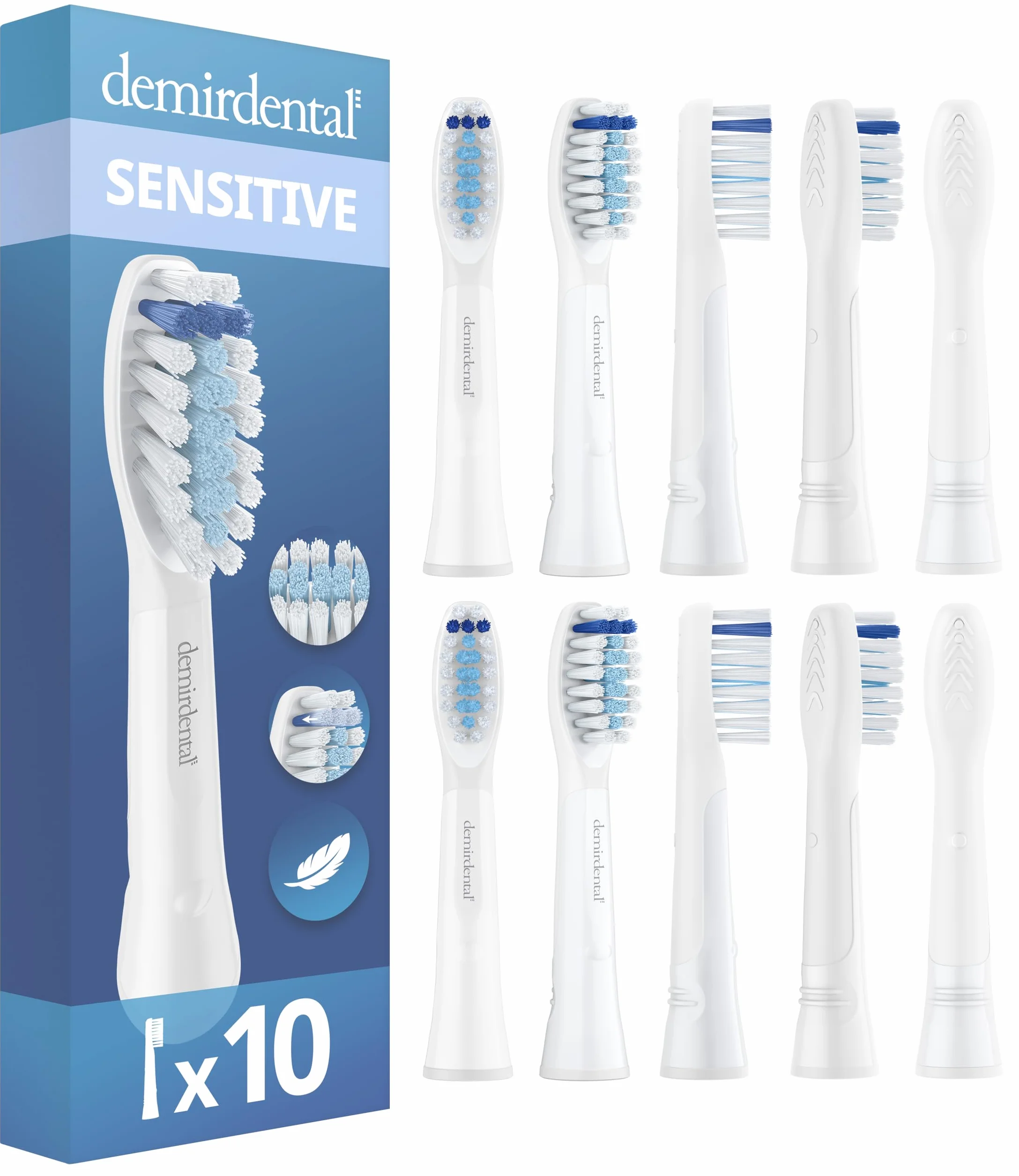 Sensitive końcówki do szczoteczek demirdental do Oral-B Pulsonic i Slim One Clean Luxe, 10 sztuk