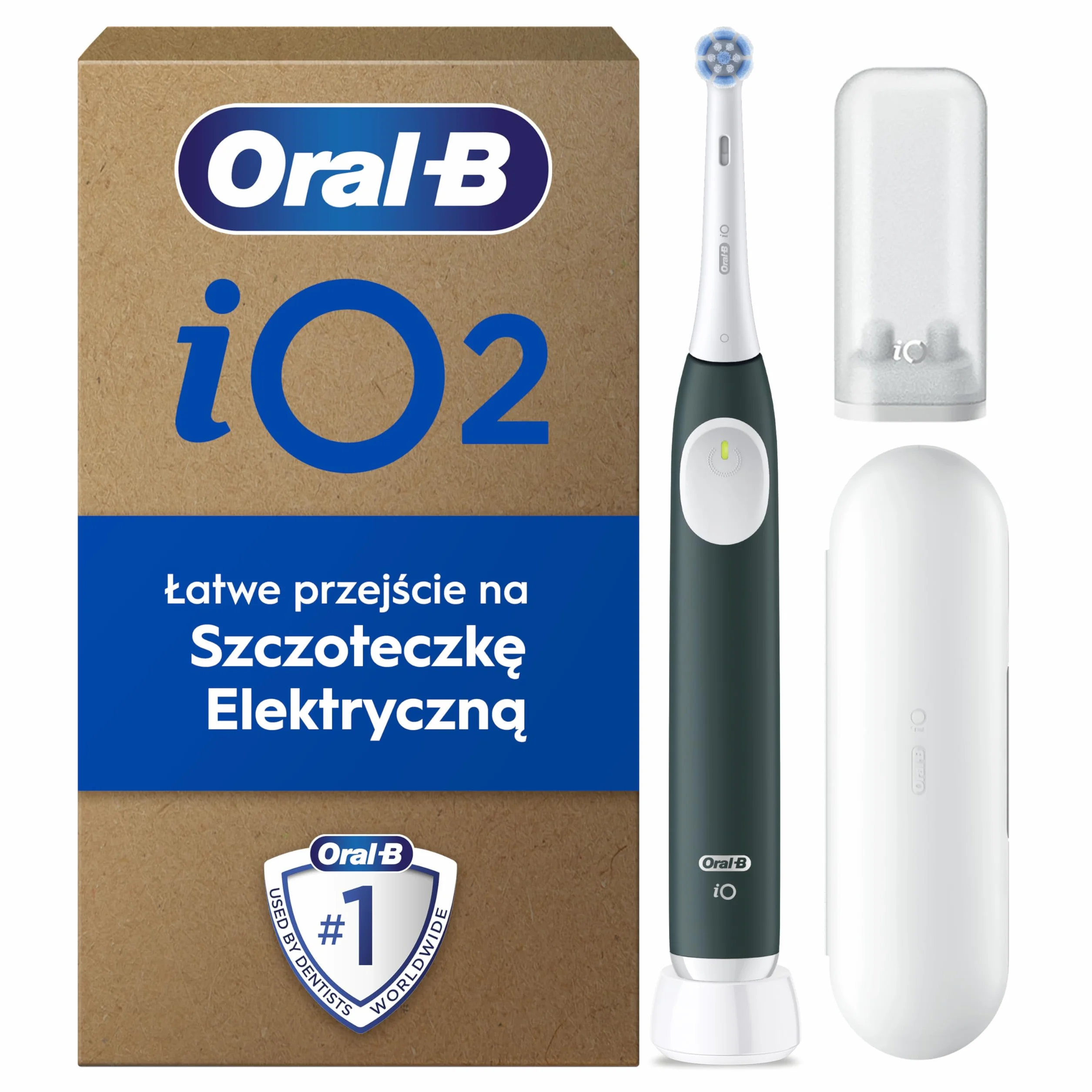 Oral-B iO 2 Forest Green Szczoteczka elektryczna, 1 końcówka do szczoteczek elektrycznych, stworzone w technologii Braun