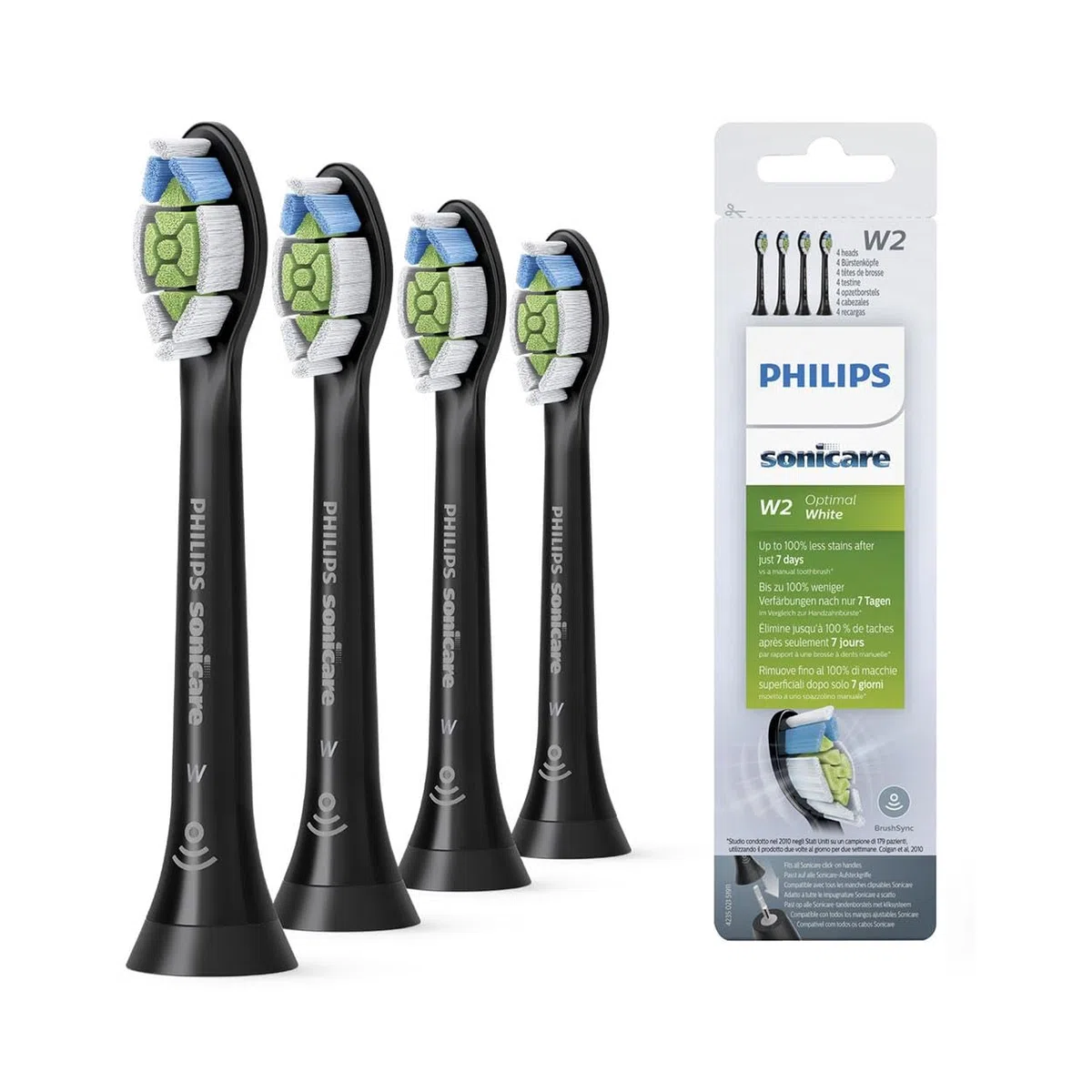 Główki szczoteczki sonicznej Philips Sonicare Original W2 Optimal Black Standard — opakowanie 4 sztuk w kolorze białym model HX6064/11, 4 Sztuki, Stary