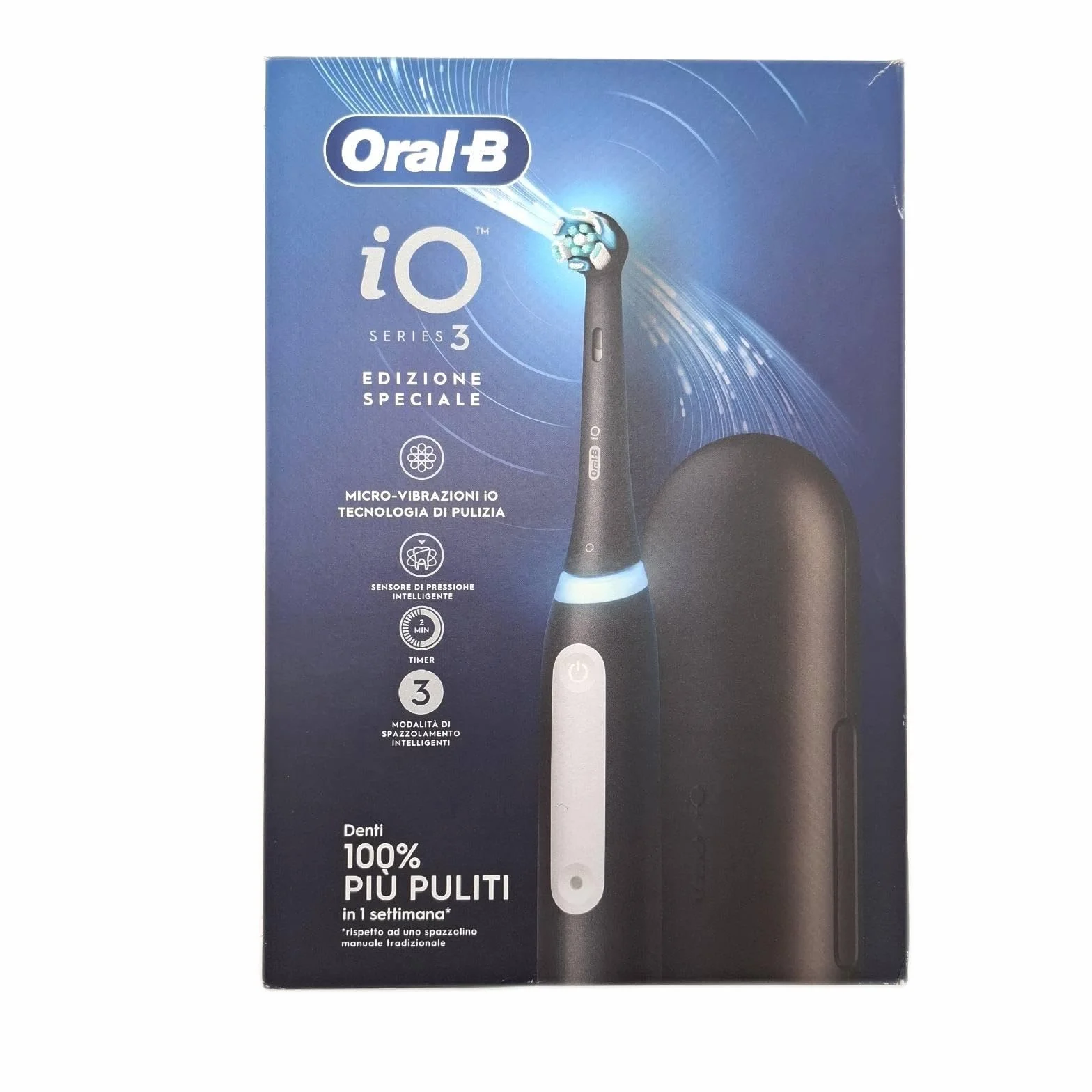 Oral-B Elektryczna szczoteczka do zębów wielokrotnego ładowania, iO 3, czarna, 1 x wymienna głowa, 1 x etui podróżne + pasta do zębów Pro-Science Advanced regeneruje lakier do paznokci codziennego