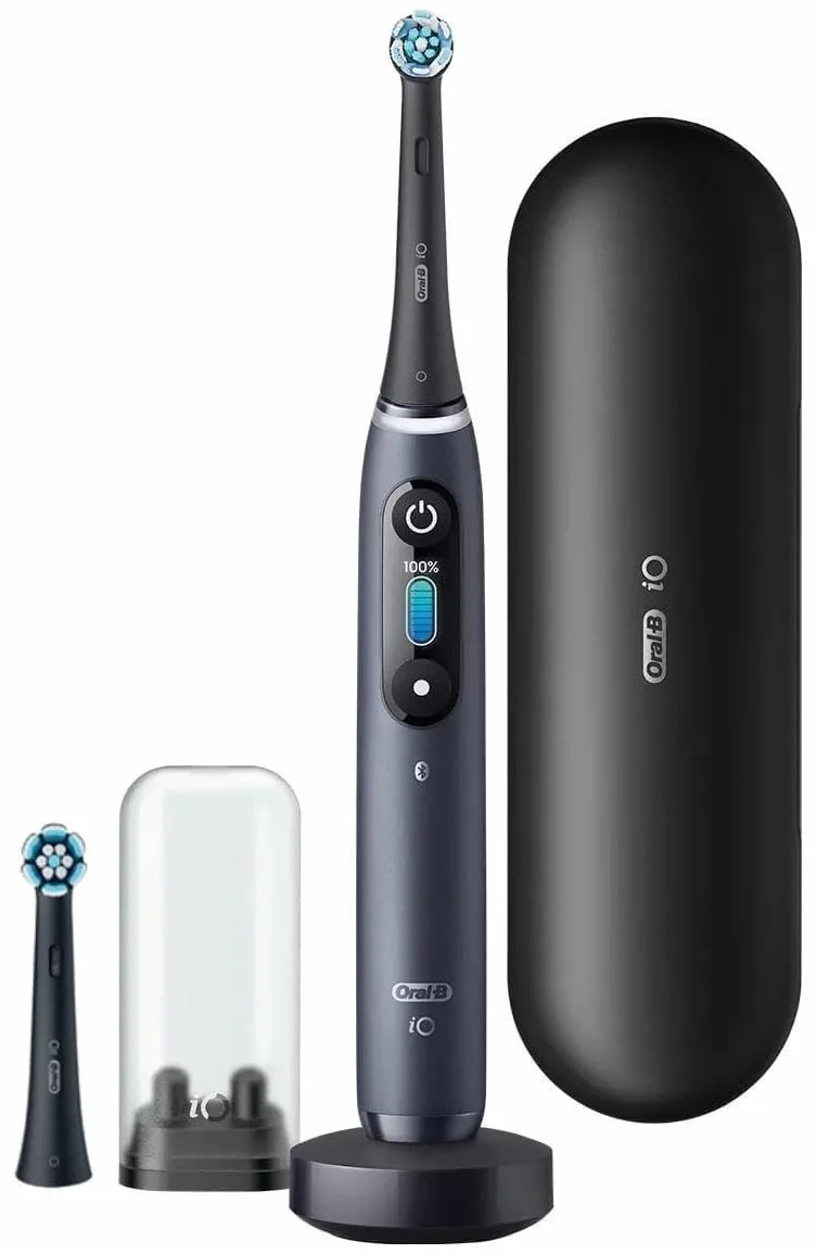 Oral-B iO Series 8 elektryczna szczoteczka do zębów, 2 końcówki, 6 trybów czyszczenia do pielęgnacji zębów, prezent walentynkowy dla niego/niej, kolorowy wyświetlacz i etui podróżne, zaprojektowana