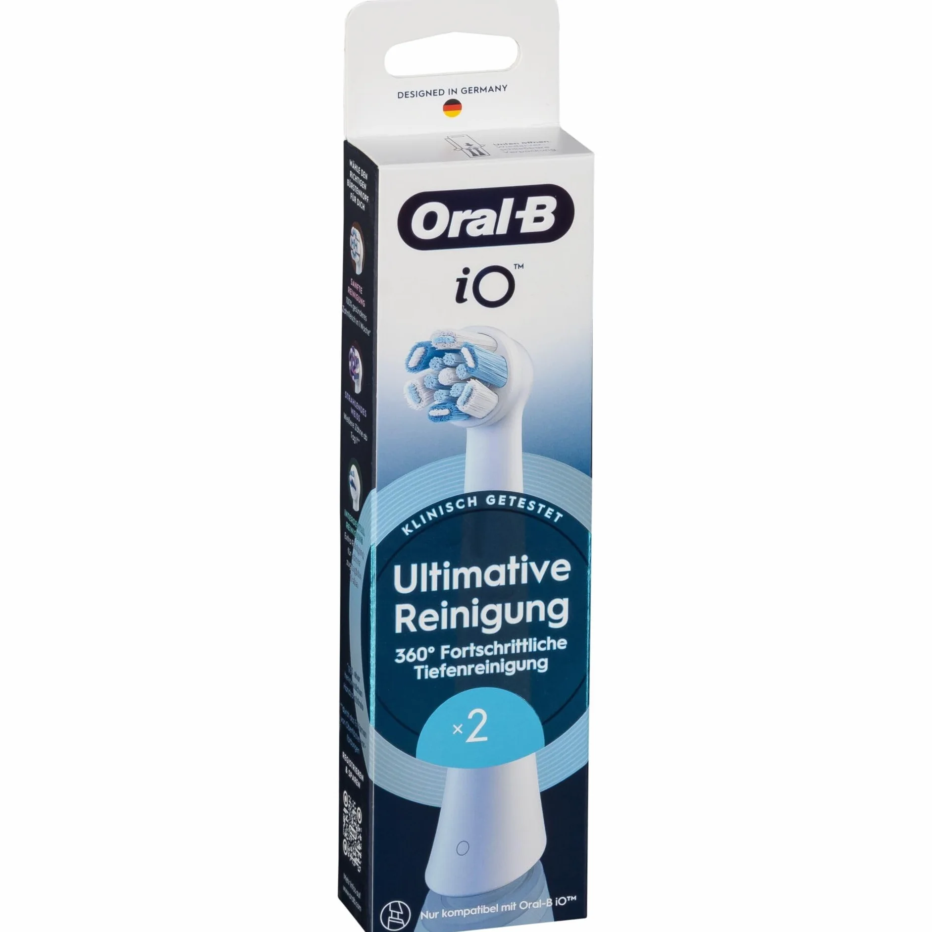 Oral-B iO Ultimative Cleanung, oryginalne końcówki do elektrycznych szczoteczek do zębów Oral-B iO, wiązka "włosia in-Blorsten", białe, 2 sztuki